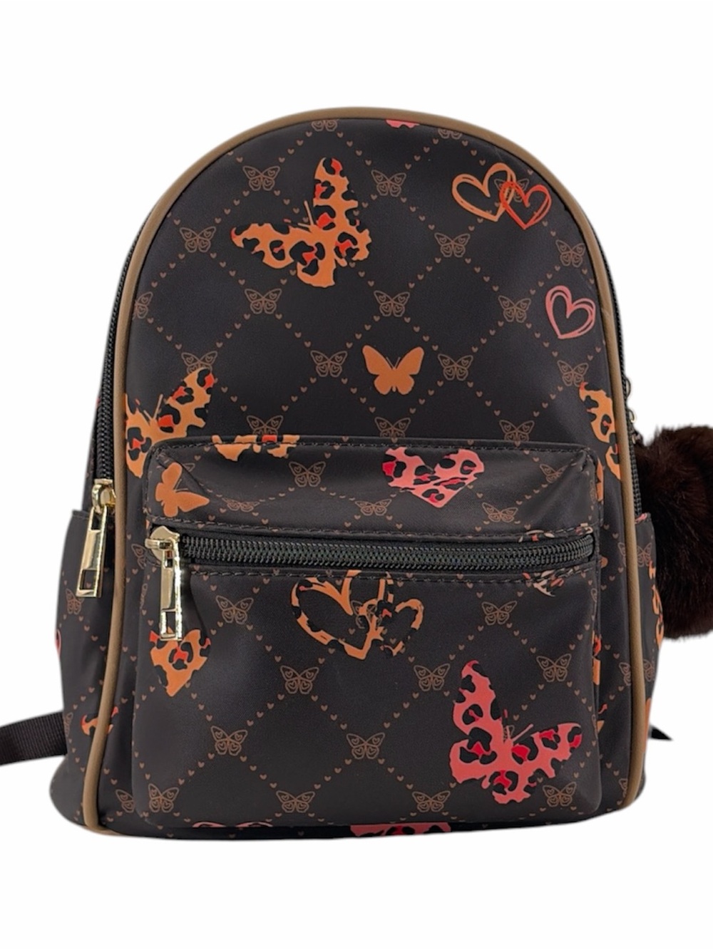 Like Dreams Orange & Pink Butterfly Hearts Bliss Small Mini Leather Backpack